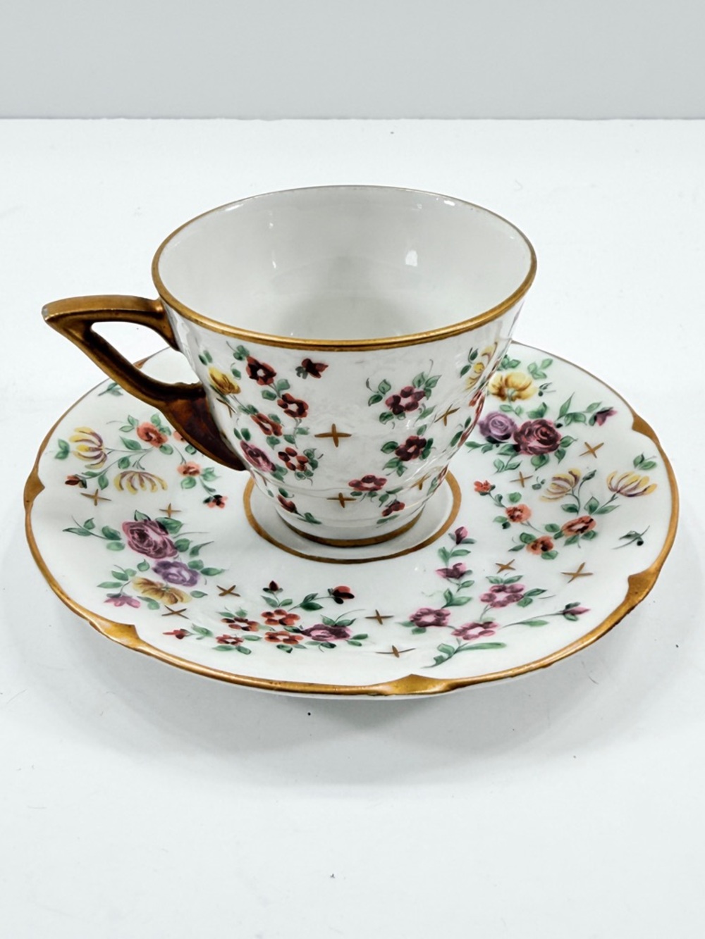 Meissen‎ Germany Demitass Cup & Saucer Set, Vintage Flowers Gold Trim
